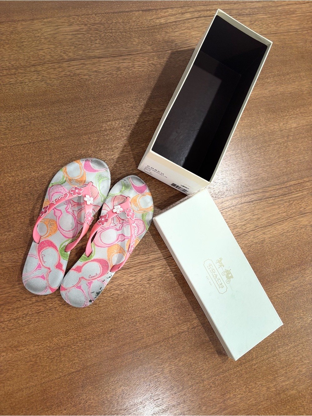 Coach Vintage Kasey Dream Floral Logo-Print Flip Flops with Multicolor Accents